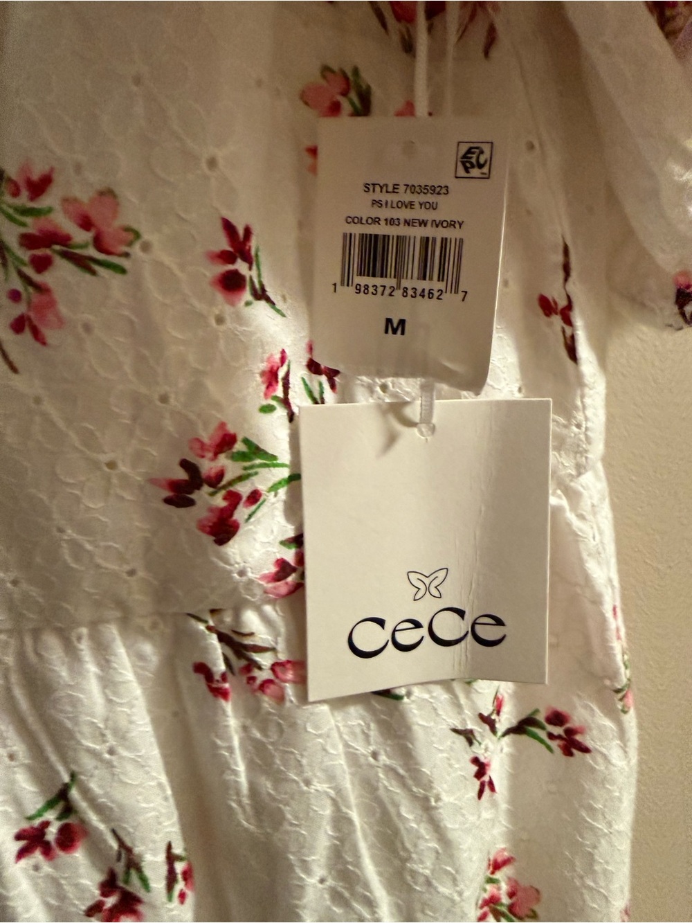CeCe White Mini Dress with Pink Floral Print - Picture 6 of 9